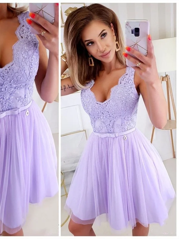 Quick Sale form-fitting dressform-fitting dressV Neck Purple Lace Short Prom Homecoming Dresses, Purple Lace Formal Graduation Evening Dresses