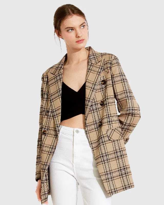 Flash Sale padded coatToo Cool For Work Plaid Blazer - Camel