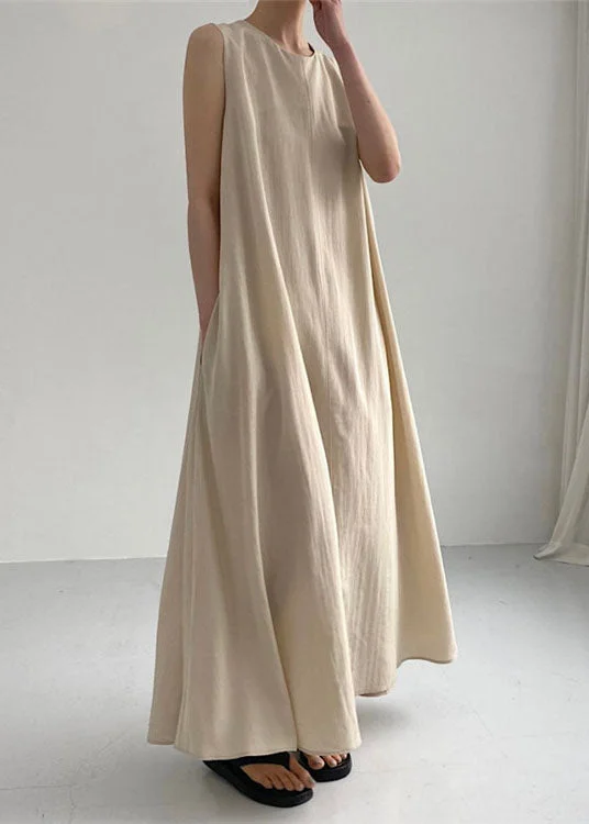 Great Bargains comfy dresscomfy dressDIY Khaki O Neck Exra Large Hem Cotton Dresses Sleeveless