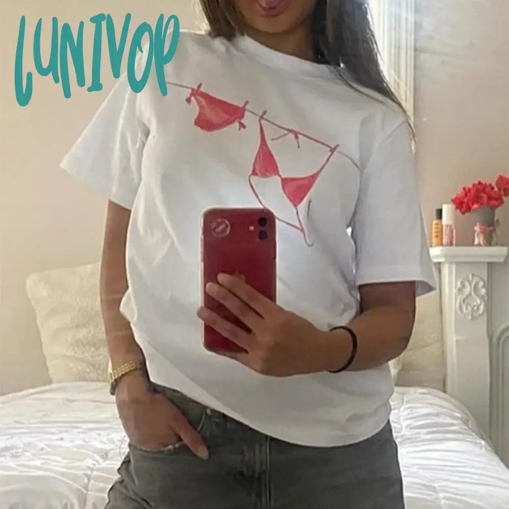 Massive Deals Lunivop Aesthetic Outfits Women Short Sleeve Pullovers Tops Fashion Graphic Print Loose Fit T-shirt Summer Casual Baggy Tees Y2K Clothes