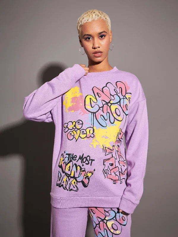 Extra Savings modern athletic hoodieWomen Lavender CALM MOOD Oversized Sweatshirt