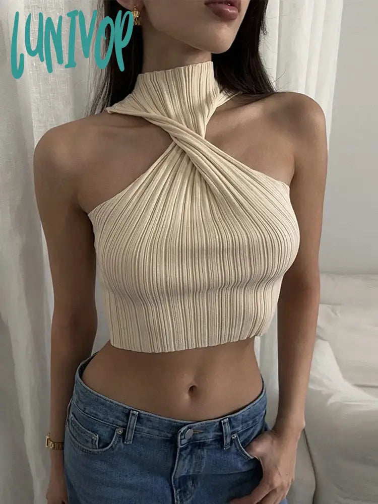 Early Bird Discount Lunivop Cross-Chest Off-shoulder Knitwear Vest Top For Women Summer Hot Girl Slim Sleeveless Twist Navel Short Top Y2K Pullover