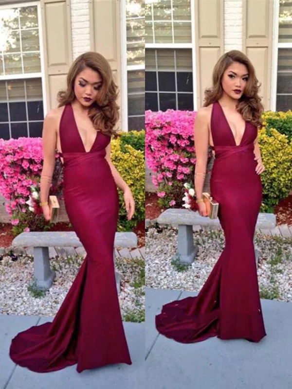 Buy More, Save More draped dressdraped dressMermaid V Neck Backless Maroon Prom Dress, Burgundy Formal Dress, Evening Dress