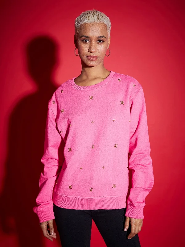 Limited Edition classic gym sweatshirtWomen Pink Terry All Over Pearl Sweatshirt