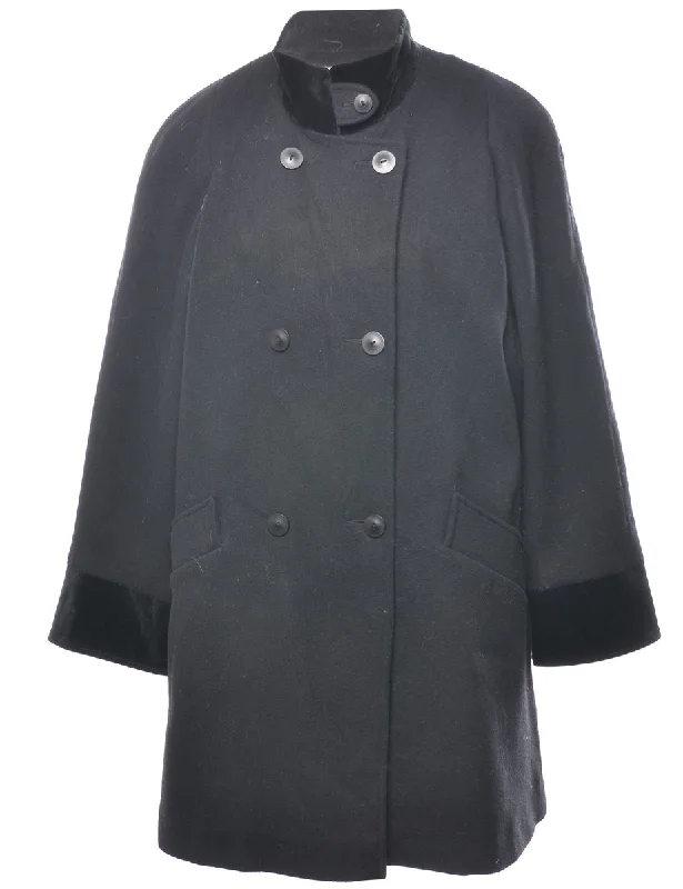 Deal Zone casual trench coatBlack Double Breasted Wool Coat - L