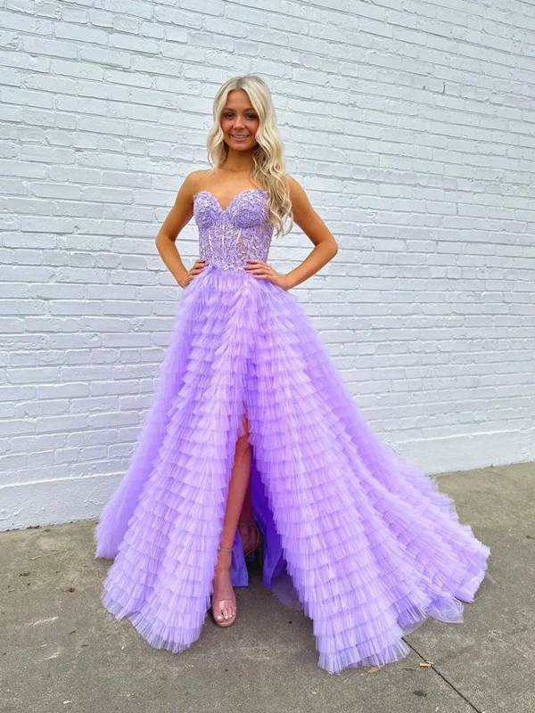 Warehouse Sale form-fitting dressform-fitting dressStrapless Ruffle Purple Lace Long Prom Dresses with High Slit, Purple Lace Formal Dresses, Long Purple Evening Dresses SP3042 Warehouse Sale form-fitting dressform-fitting dressStrapless Ruffle Purple Lace Long Prom Dresses with High Slit, Purple Lace Formal Dresses, Long Purple Evening Dresses SP3042