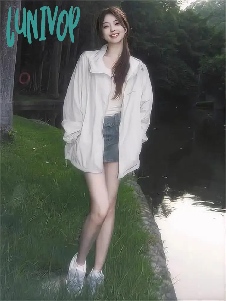 Price Reduction Lunivop Harajuku Windbreakers Jacket Women Oversize Zipper Hooded Summer Track Jackets Outdoor Sunscreen Coat Korean Fashion