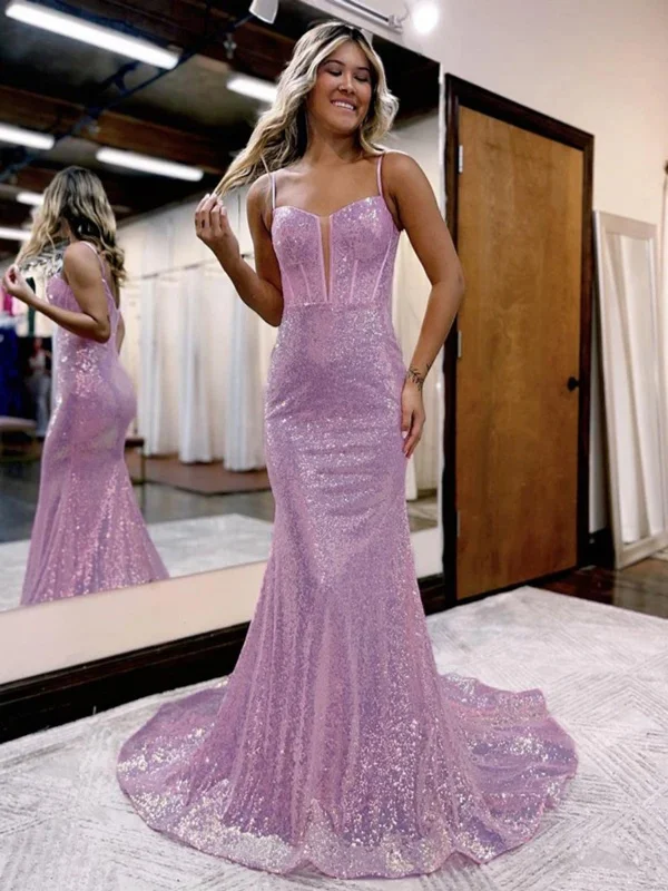 Limited Edition vintage-inspired dressvintage-inspired dressV Neck Mermaid Lilac Sequins Long Prom Dresses, Mermaid Lilac Formal Dresses, Lilac Evening Dresses SP2823