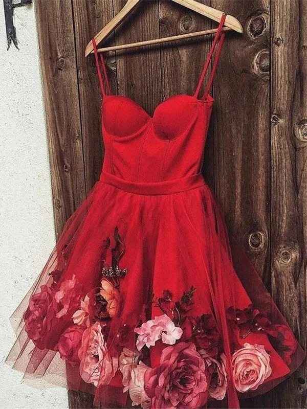 Flash Sale vintage-inspired dressvintage-inspired dressCute Sweetheart Neck Burgundy Prom Dresses with Flowers, Burgundy Homecoming Dresses