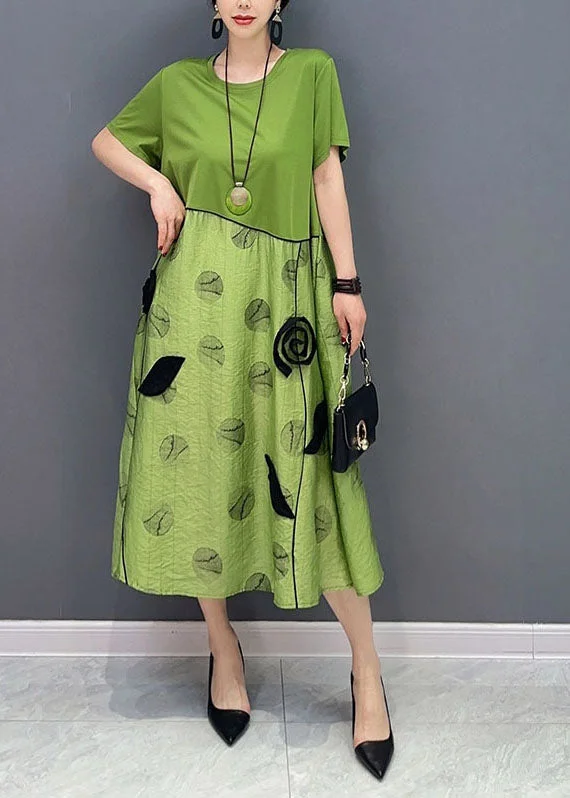 While Supplies Last summer floral dresssummer floral dressStyle Green O-Neck Patchwork Floral Cotton Long Dress Summer