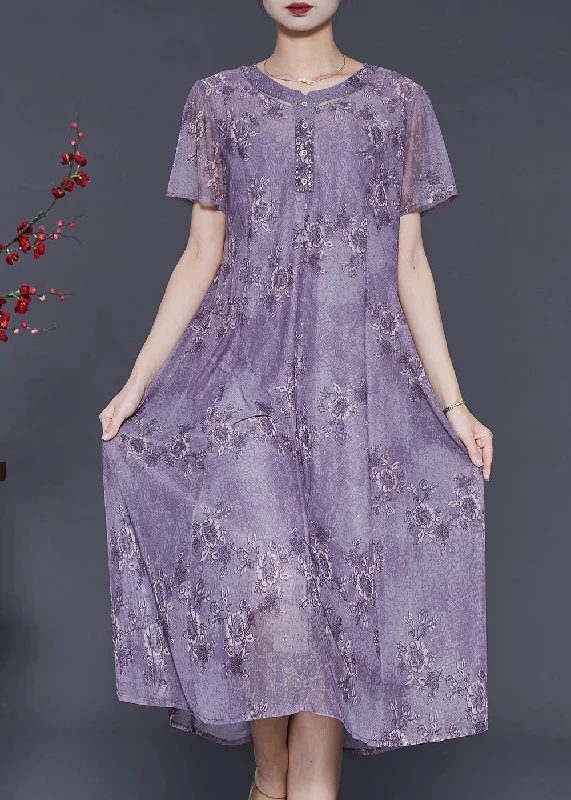 bohemian dressFine Purple Print Chiffon Holiday Dress Summer