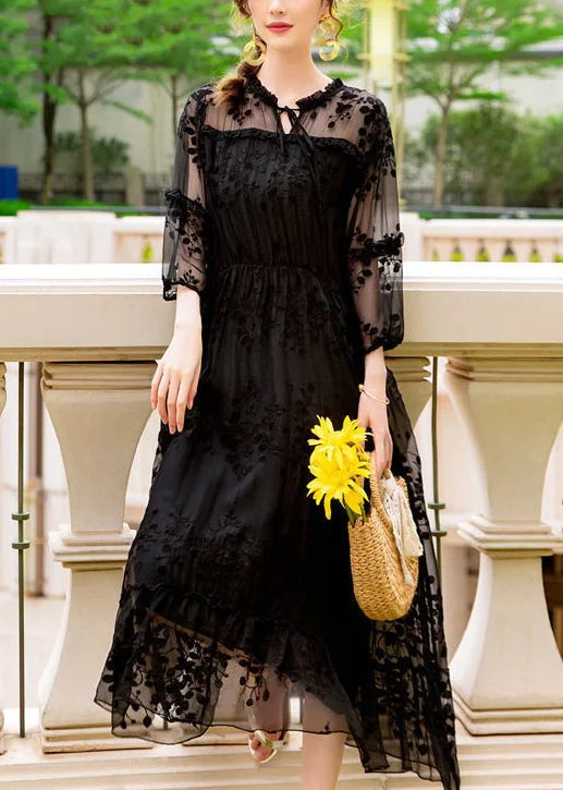 Price Fest minimalistic dressminimalistic dressHandmade Black Embroideried Hollow Out Silk Dress Summer