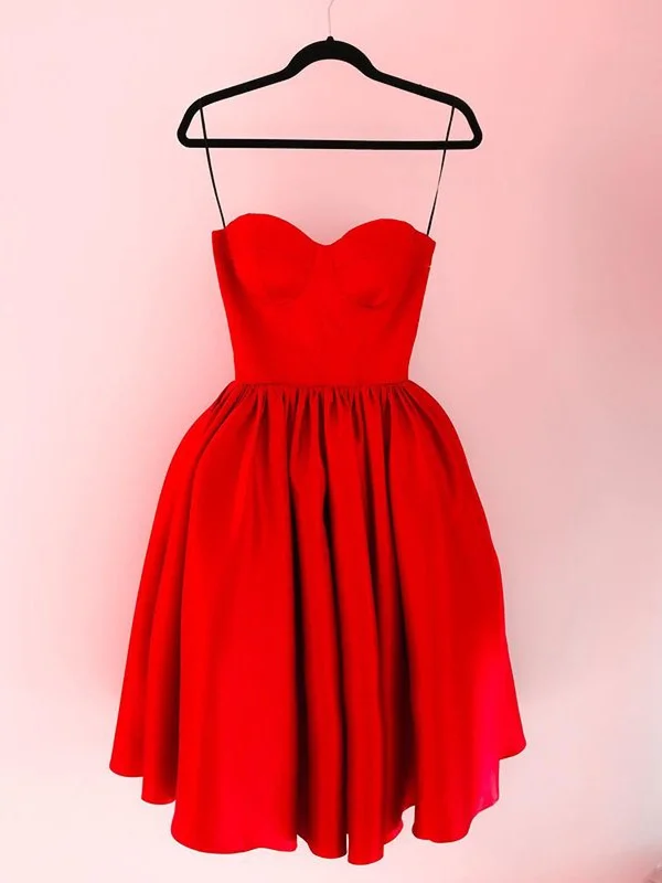 Seasonal Sale sophisticated dresssophisticated dressSweetheart Neck Red Satin Short Prom Dresses, Short Red Homecoming Dresses, Red Formal Graduation Evening Dresses SP2439