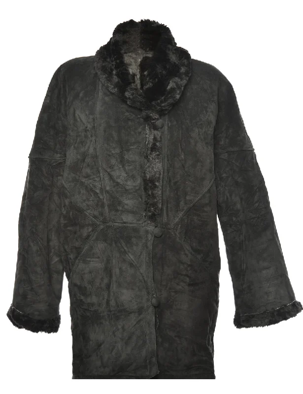 Great Bargains contemporary trench coatShearling Lined Black Suede Coat - XL