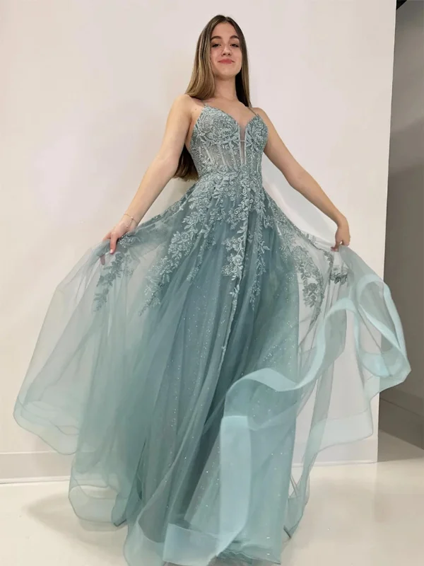 Steals and Deals draped dressdraped dressV Neck Open Back Gray Lace Long Prom Dresses, Gray Lace Formal Dresses, Gray Evening Dresses SP2880