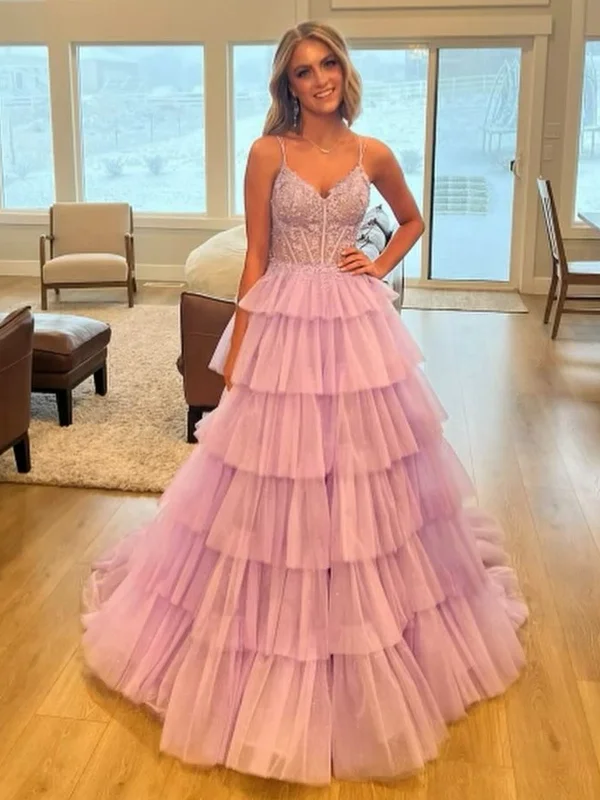 Exclusive Deal lace-up dresslace-up dressA Line V Neck Layered Lilac Lace Long Prom Dresses, V Neck Purple Formal Dresses, Lilac Lace Evening Dresses SP2953 Exclusive Deal lace-up dresslace-up dressA Line V Neck Layered Lilac Lace Long Prom Dresses, V Neck Purple Formal Dresses, Lilac Lace Evening Dresses SP2953