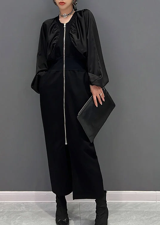 Lowest Price formal dressformal dressSlim Fit Black O-Neck Zippered Maxi Dress Fall