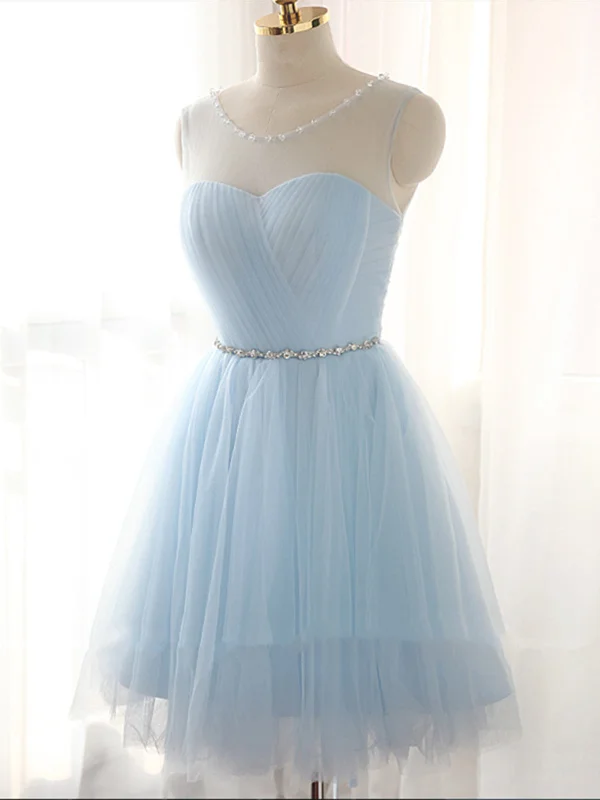 Price Drop pleated maxi dresspleated maxi dressRound Neck Short Blue Prom Dresses, Short Blue Graduation Dresses, Homecoming Dresses, Blue Bridesmaid Dresses