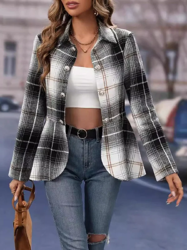 Sale Event Plaid Button Up Long Sleeve Jacket
