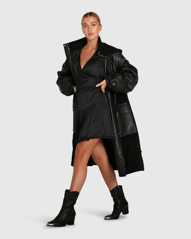 Midnight Sale warm trench coatBack to Black Oversized Leather Panelled Coat - Black Midnight Sale warm trench coatBack to Black Oversized Leather Panelled Coat - Black