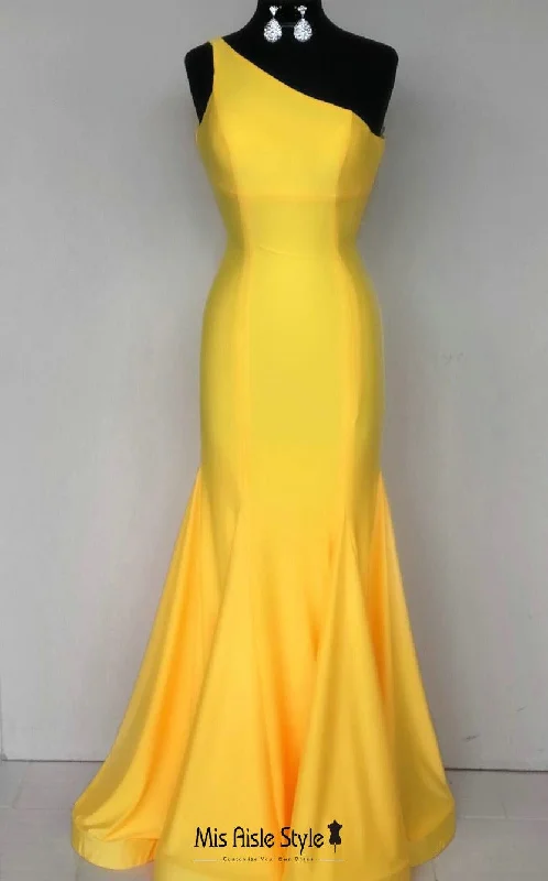 floral dressFit Tight One Shoulder Yellow Prom Dress