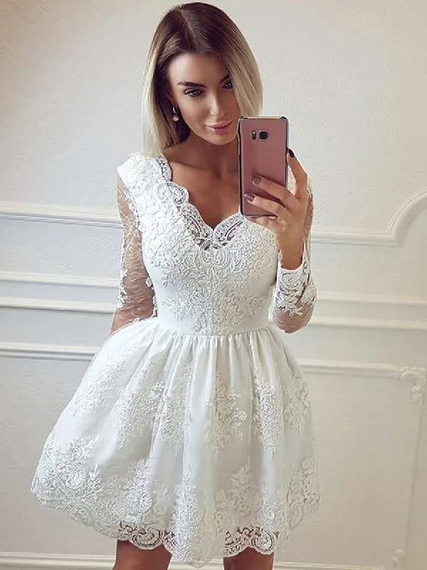 Huge Savings A-line dressA-line dressV Neck Long Sleeves Lace White Short Prom Dresses Homecoming Dresses, Long Sleeves White Lace Formal Graduation Evening Dresses Huge Savings A-line dressA-line dressV Neck Long Sleeves Lace White Short Prom Dresses Homecoming Dresses, Long Sleeves White Lace Formal Graduation Evening Dresses