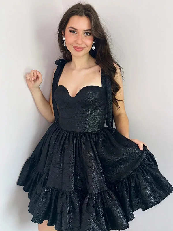 Lowest Price formal dressformal dressSweetheart Neck Layered Black Short Prom Dresses, Black Homecoming Dresses SP3006