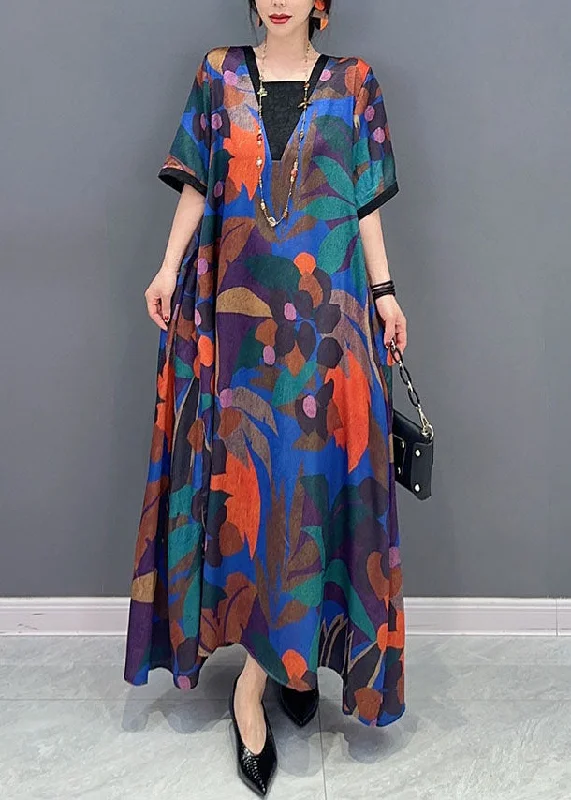Closeout chic wrap dresschic wrap dressNatural Colorblock V Neck Print Patchwork Cotton Dress Short Sleeve