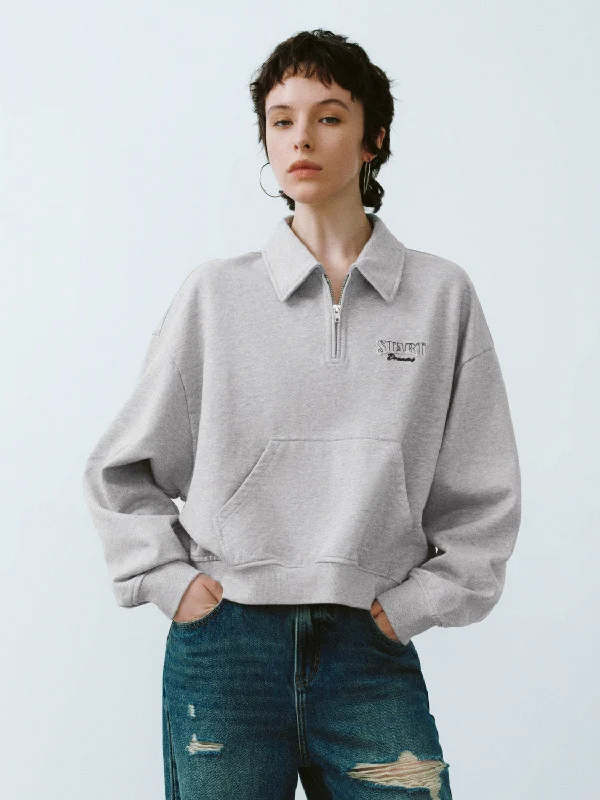 Blowout Deals Zip Half Placket Oversized Sweatshirt