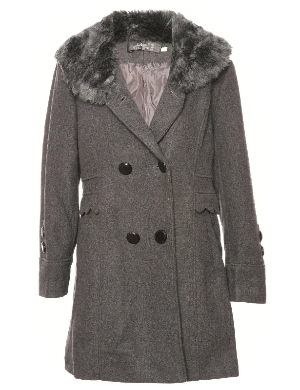Overstock fashionable quilted coatGrey Fur Collar Coat - XL