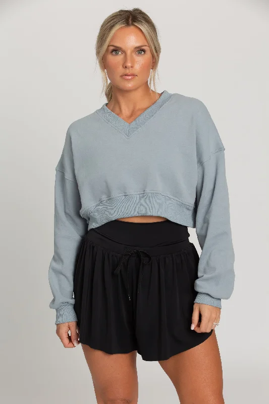 Mega Deal Hazy Blue V-Neck Crop Pullover