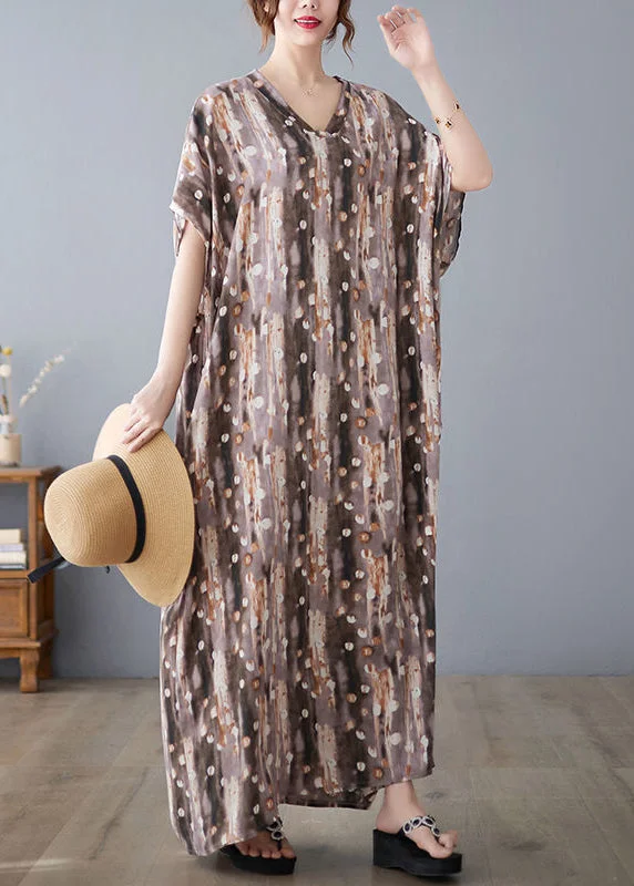 Exclusive Savings midi dressmidi dressKhaki Print Linen Dresses Caftan Oversized Summer