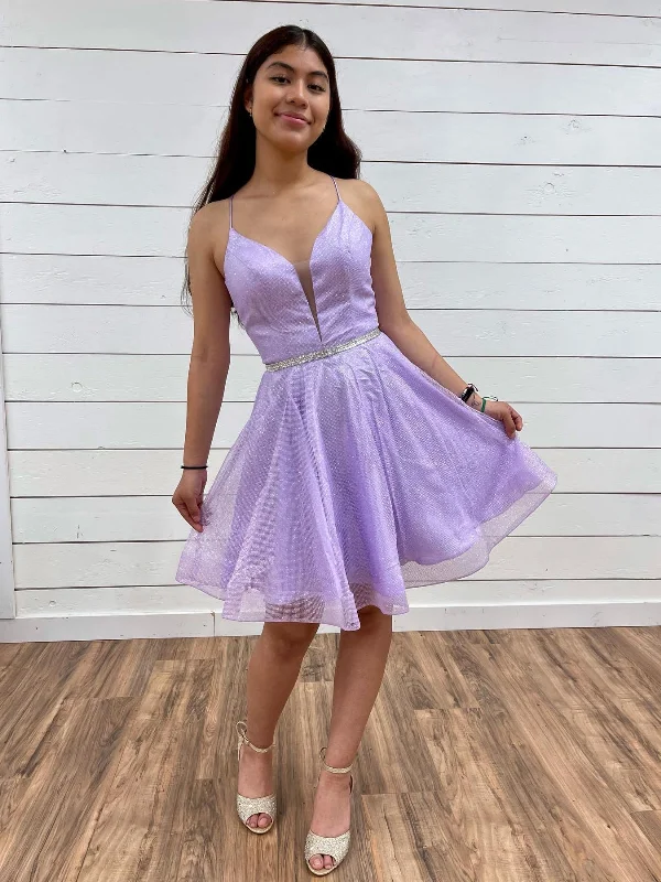Bonus Savings long-sleeve floral dresslong-sleeve floral dressV Neck Backless Purple Tulle Prom Dresses with Belt, Backless Purple Homecoming Dresses, Short Lilac Formal Evening Dresses SP2452