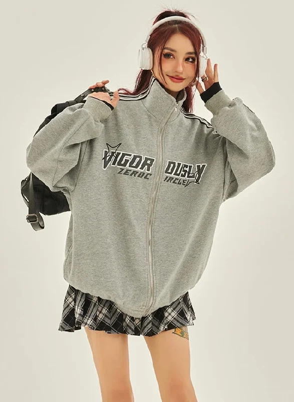 Today’s Deal Virgo Dusly Letter Print Grey Zip Up Sweatshirt