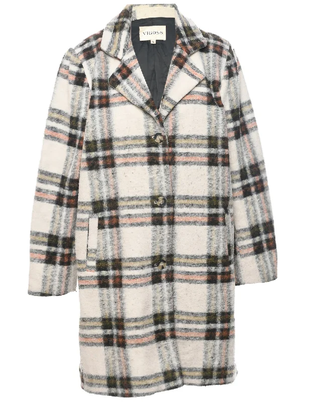 sporty outerwearChecked Off White Coat - L