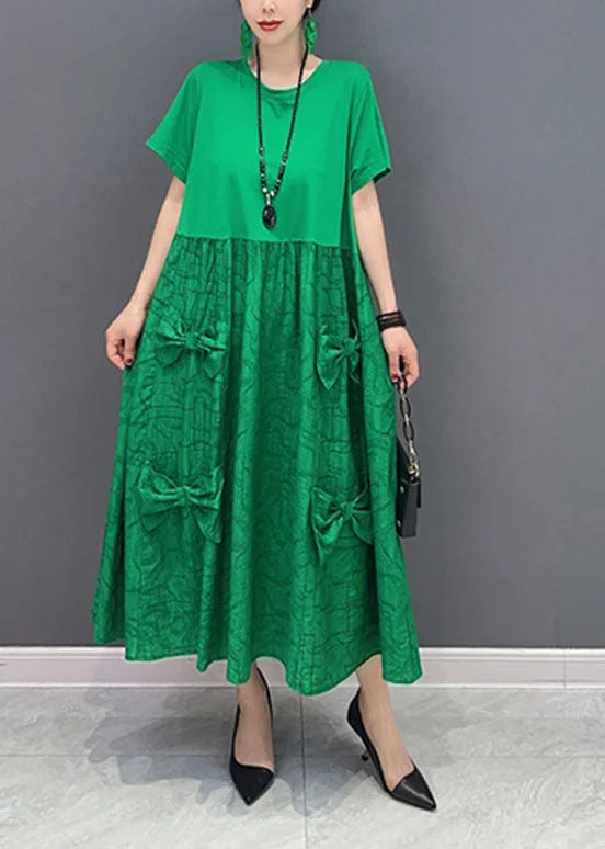 Limited Time Discount flowy evening dressflowy evening dressSimple Green O-Neck Patchwork Jacquard Cotton Long Dresses Summer