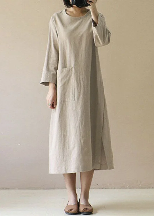 Early Access minimalistic dressminimalistic dressFrench O Neck Pockets Patchwork Linen Dress Spring