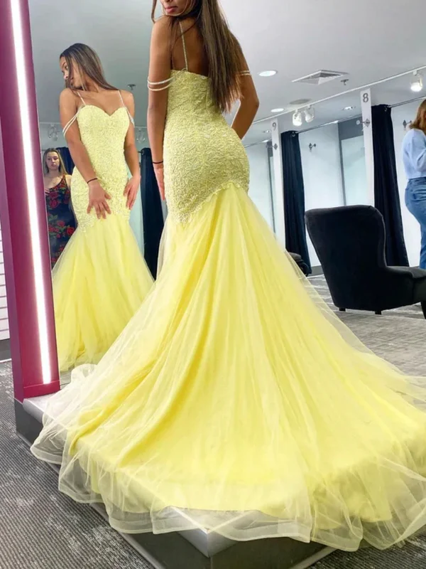 Grand Opening Sale ruched dressruched dressMermaid Yellow Lace Long Prom Dresses, Mermaid Yellow Formal Dresses, Yellow Lace Evening Dresses SP2865