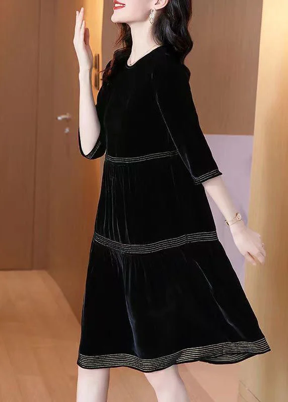 Special Discount wrap dresswrap dressPlus Size Black O-Neck Patchwork Silk Velour Dresses Half Sleeve