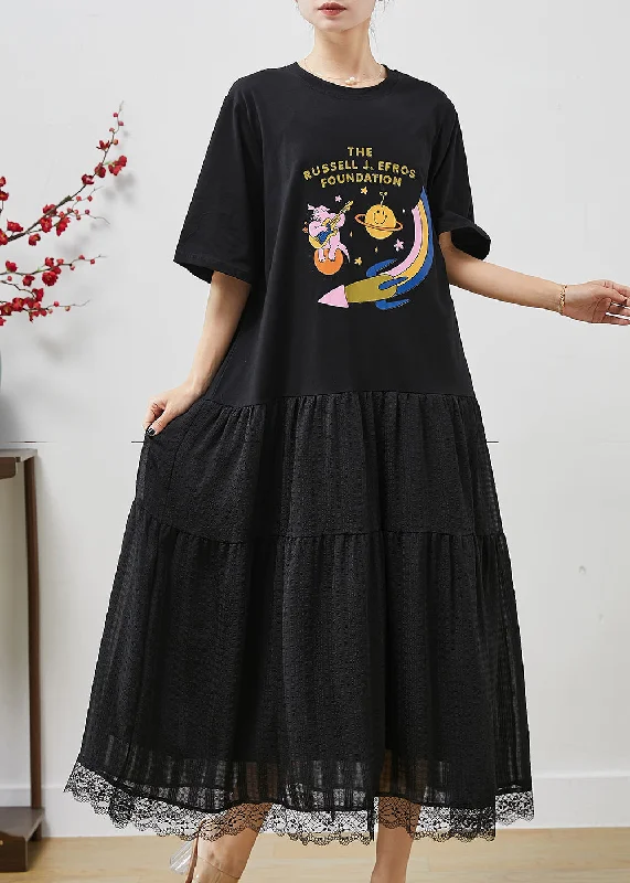 statement dressArt Black Oversized Patchwork Cotton Holiday Dress Summer