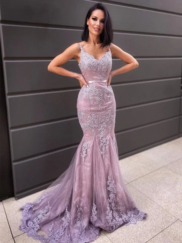 Big Discounts denim dressdenim dressV Neck Mermaid Purple Lace Long Prom Dresses, Mermaid Purple Formal Dresses, Purple Lace Evening Dresses SP2200