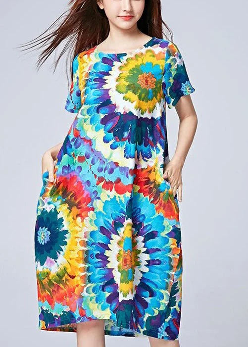 Today’s Deal summer floral dresssummer floral dressUnique Blue Oversized Print Cotton Beach Dresses Summer