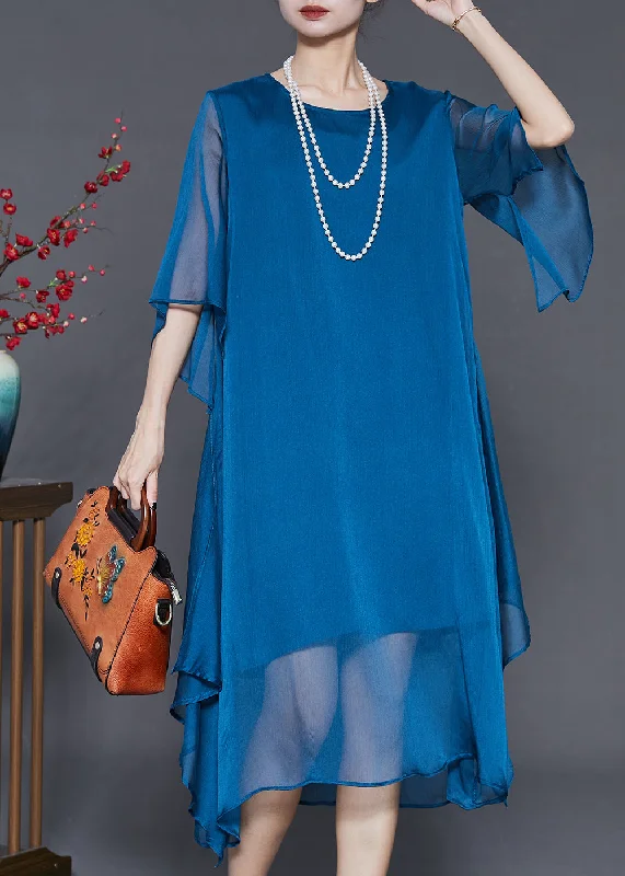 stylish dressBoho Peacock Blue Oversized Chiffon Long Dress Summer