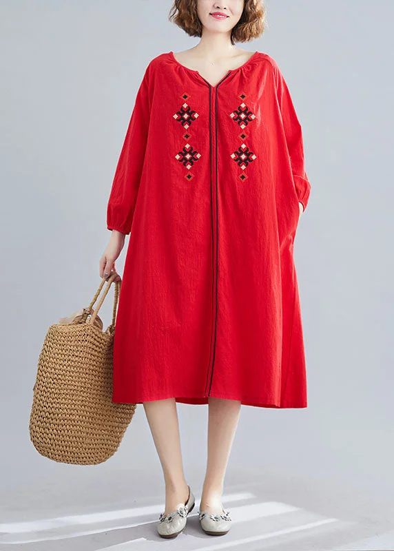 Anniversary Sale fitted dressfitted dressStyle Red Embroideried Loose Dresses Spring Anniversary Sale fitted dressfitted dressStyle Red Embroideried Loose Dresses Spring