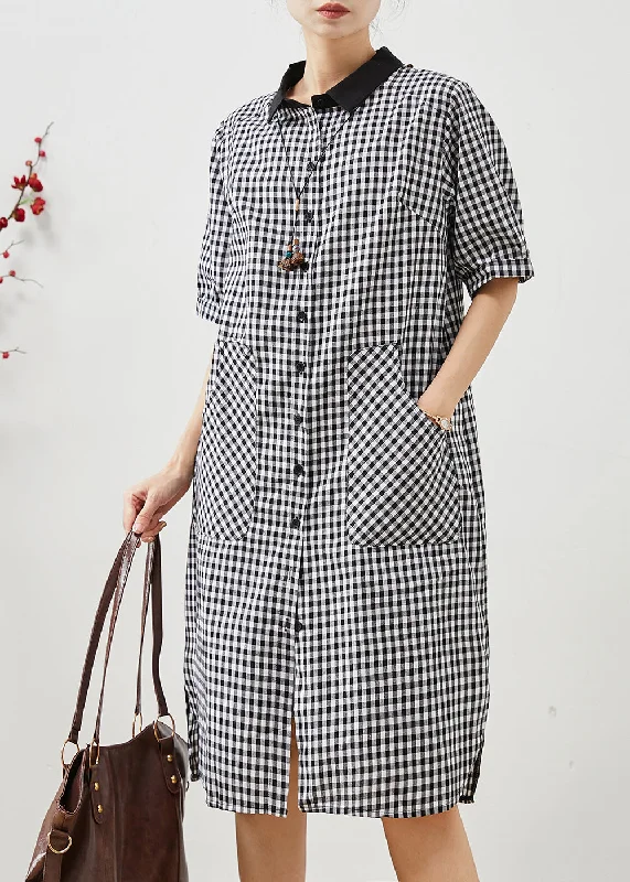 shift dressGrey Plaid Linen Shirt Dress Oversized Summer