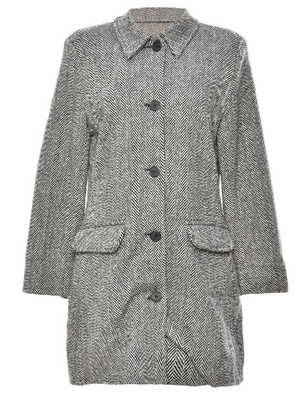 Extra Savings classic jacketBlack & Light Grey Herringbone Tweed Wool Coat - L