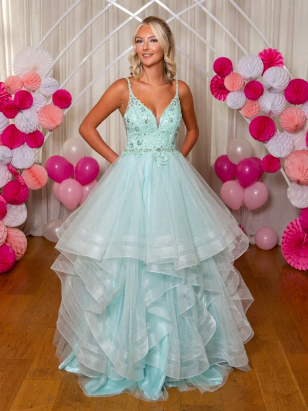 Overstock casual knit dresscasual knit dressV Neck Fluffy Mint Green Lace Long Prom Dresses, Mint Green Lace Formal Evening Dresses, Mint Green Ball Gown SP2882