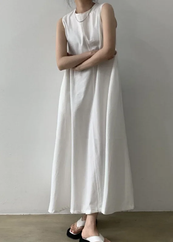 Super Sale bodycon dressbodycon dressClassy White O Neck Patchwork Cotton Maxi Dresses Sleeveless
