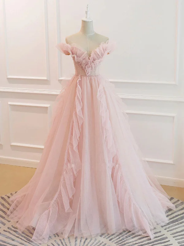 Limited Availability classic fit-and-flare dressclassic fit-and-flare dressElegant Off the Shoulder Pink Tulle Long Prom Dresses, Off Shoulder Pink Formal Dresses, Pink Evening Dresses SP2659