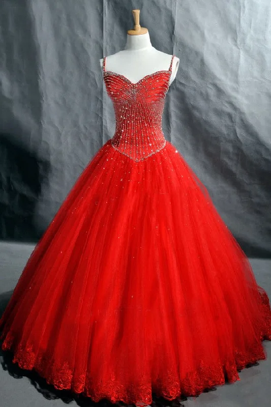 Price Slash sophisticated dresssophisticated dressBall Gown Spaghetti Straps Red Prom Dress